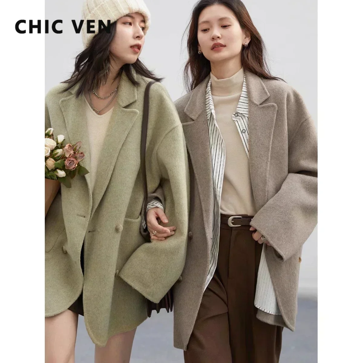 CHIC VEN Damskie płaszcze wełn – Wool Coat Peacoat recenzja i cena