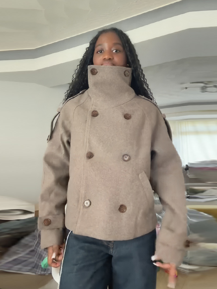 Krótkie brązowe damskie kurtki – Wool Coat Peacoat recenzja i cena