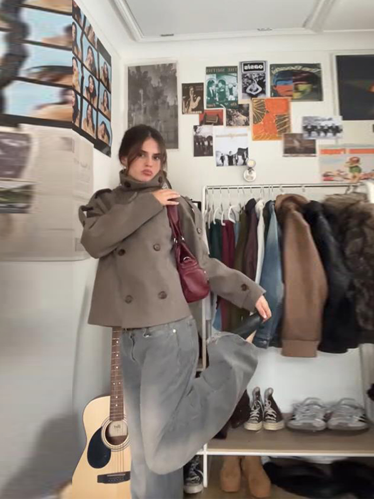 Krótkie brązowe damskie kurtki – Wool Coat Peacoat recenzja i cena